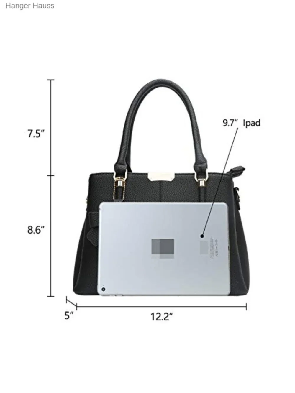 PU Leather Top Handle Satchel Bag with 3 Zippered Compartments, Medium Size,